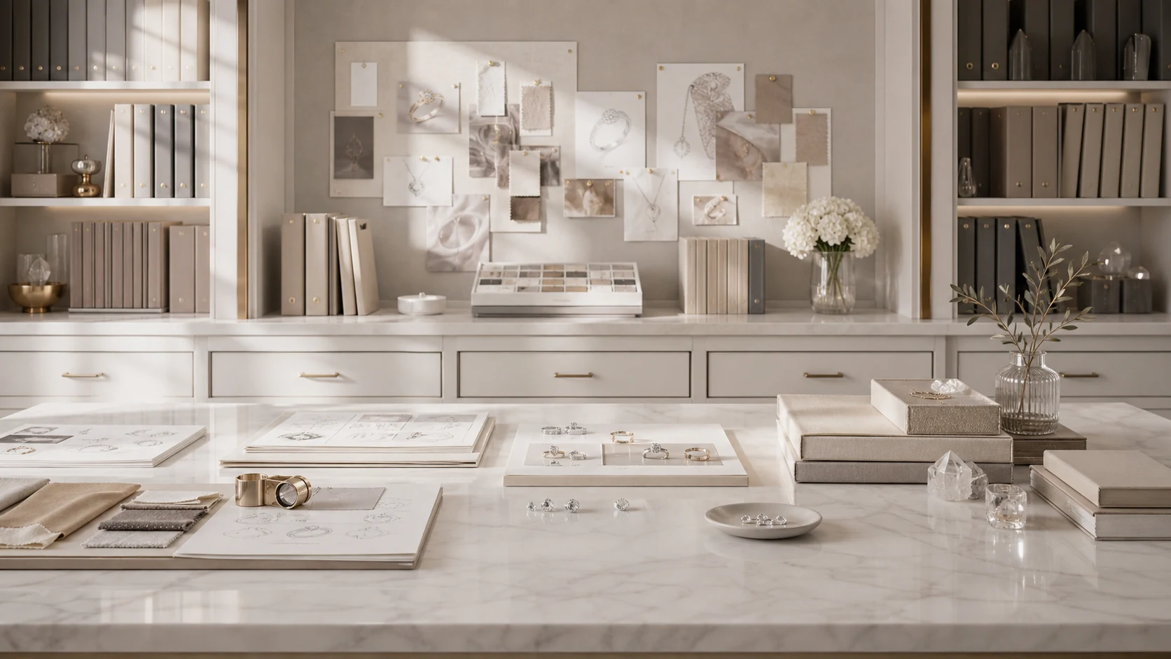 Archive wall of jewelry design references