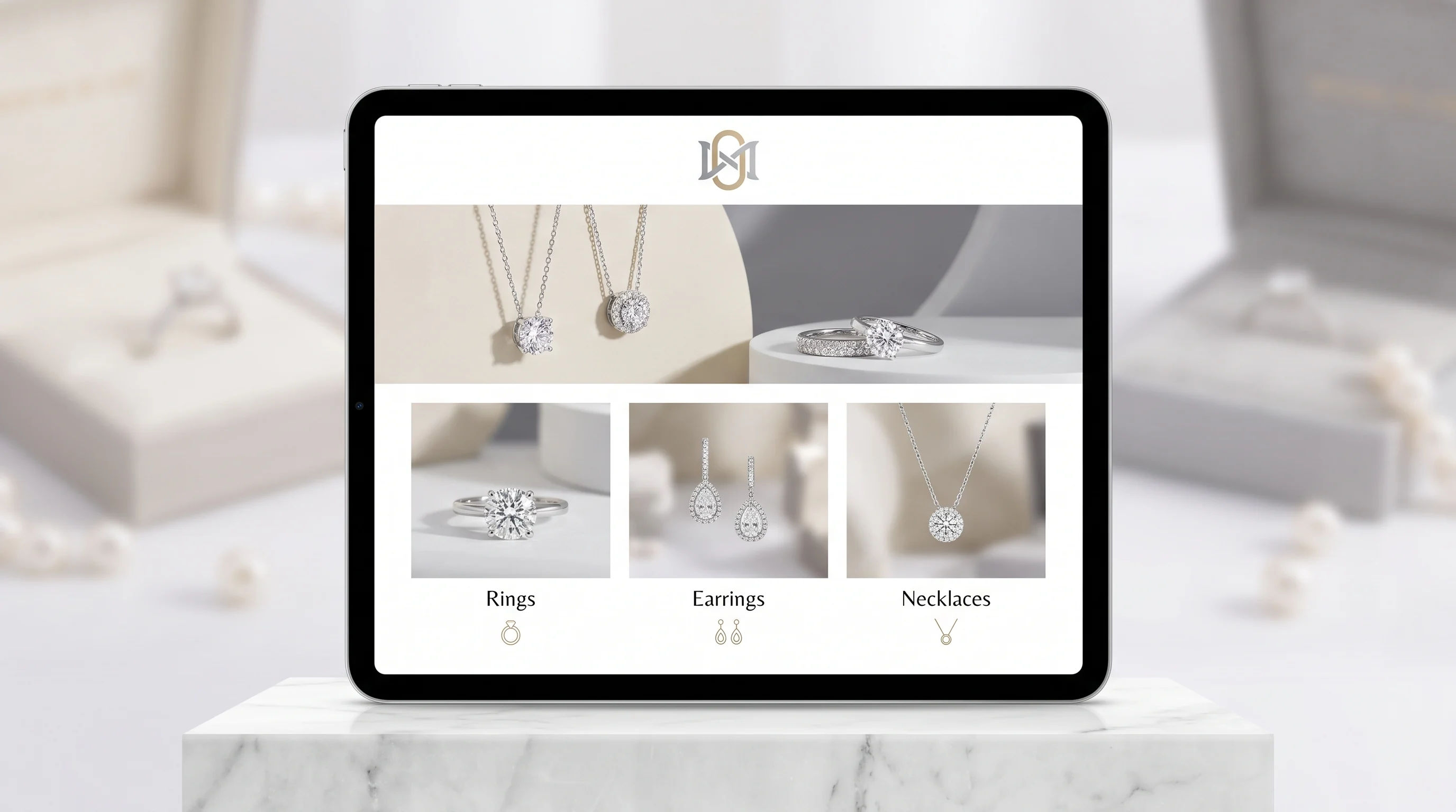 Online jewelry storefront presentation for a physical jewelry store