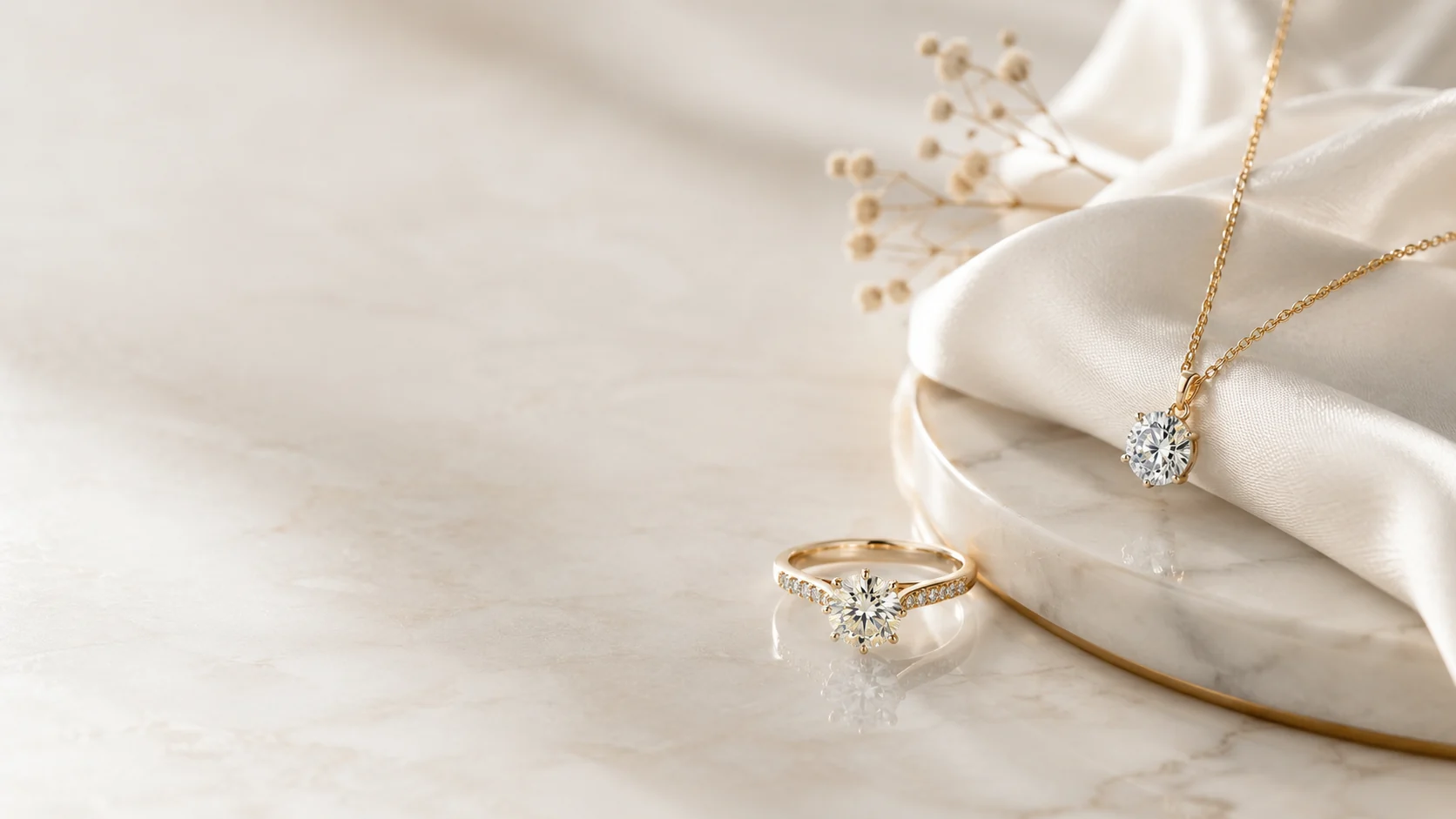 Diamond jewelry photographed under light to show brilliance and fire